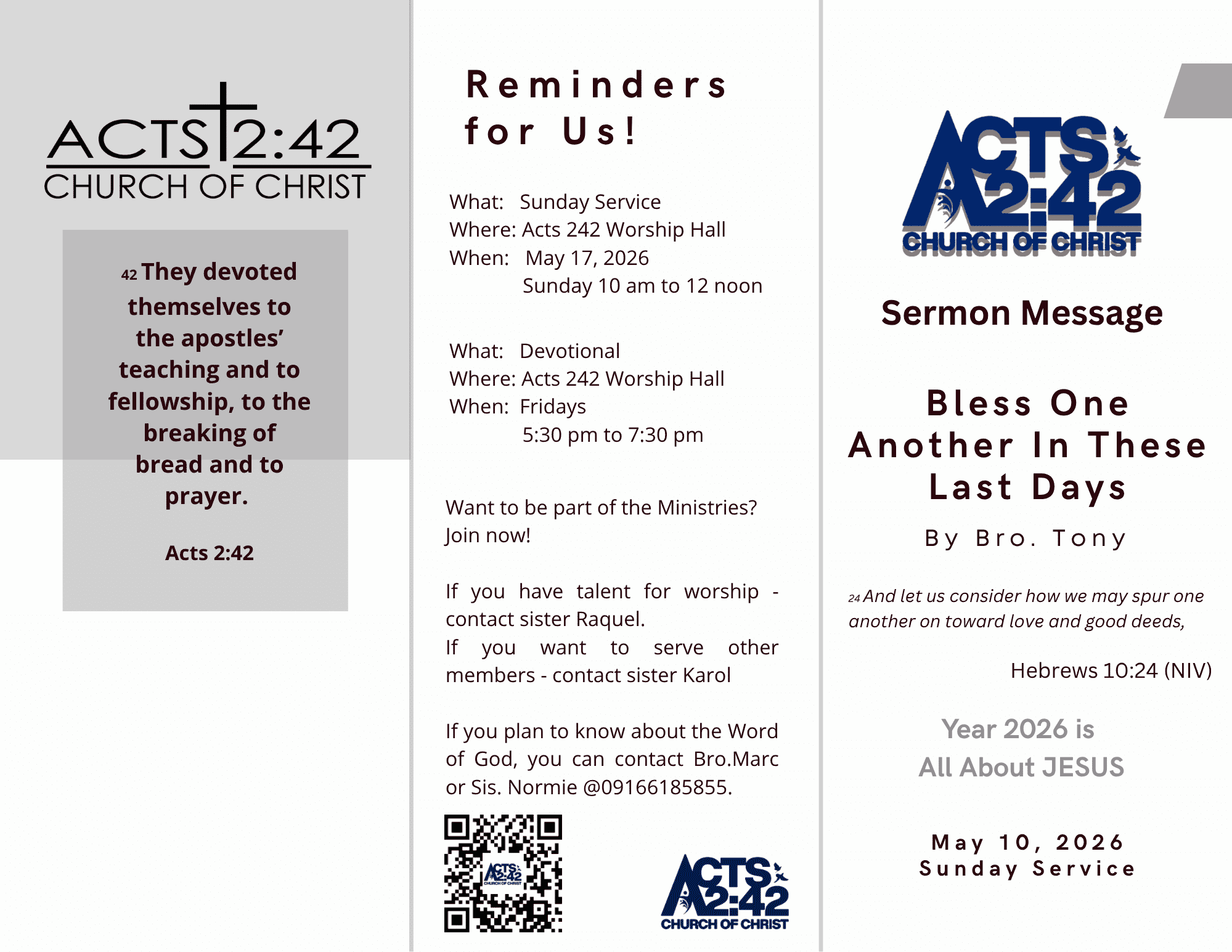 Bless One Another In These Last Days — brochure front