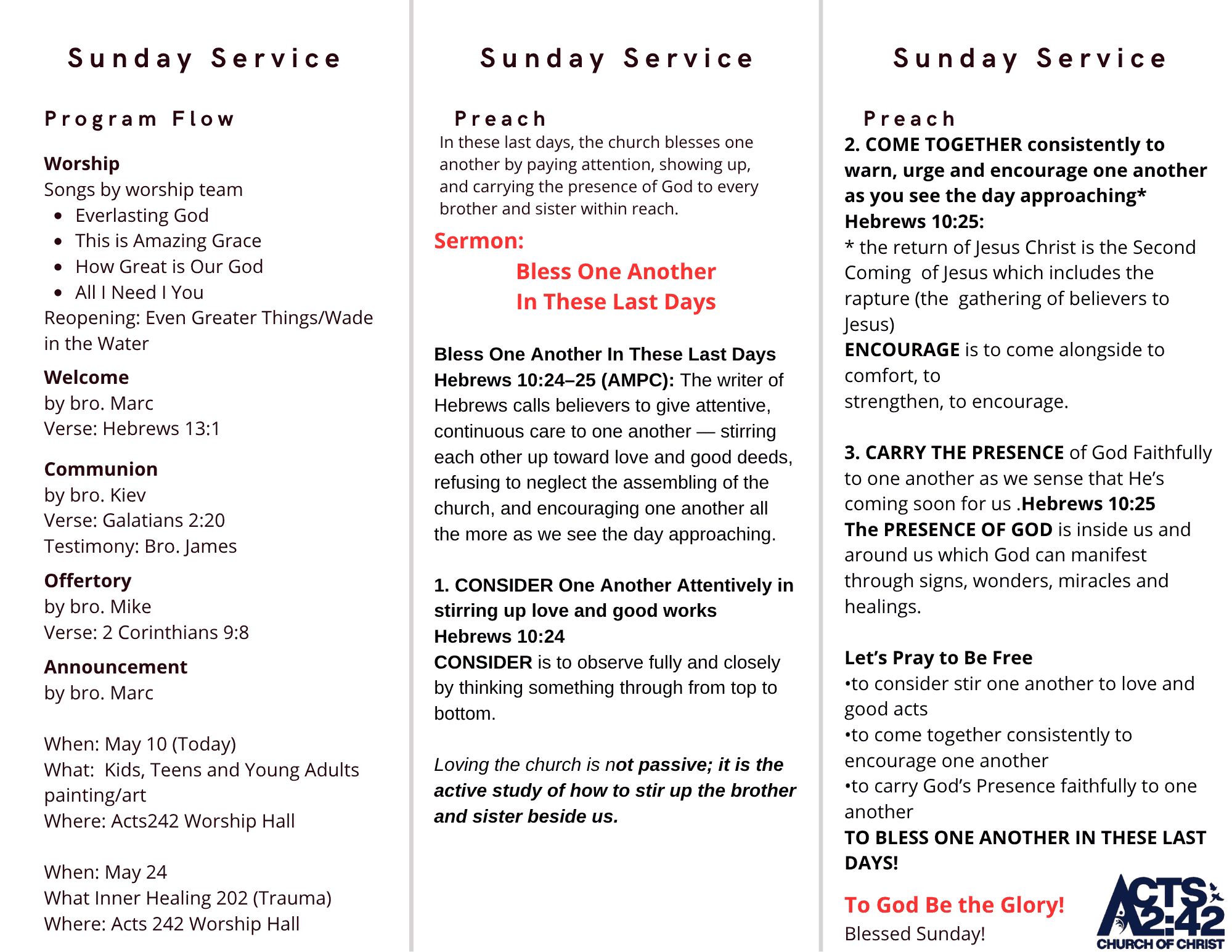 Bless One Another In These Last Days — brochure inside