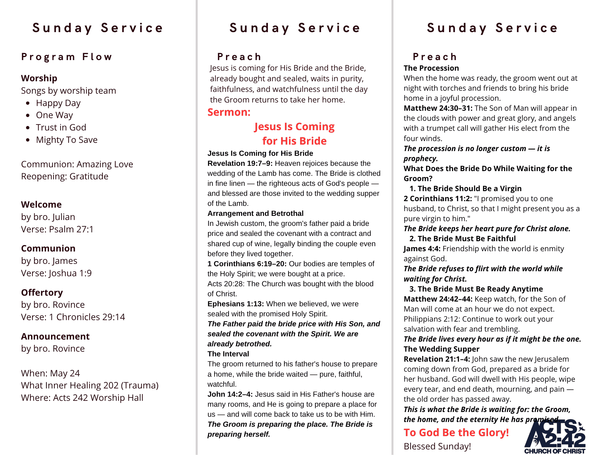 Jesus Is Coming for His Bride — brochure inside