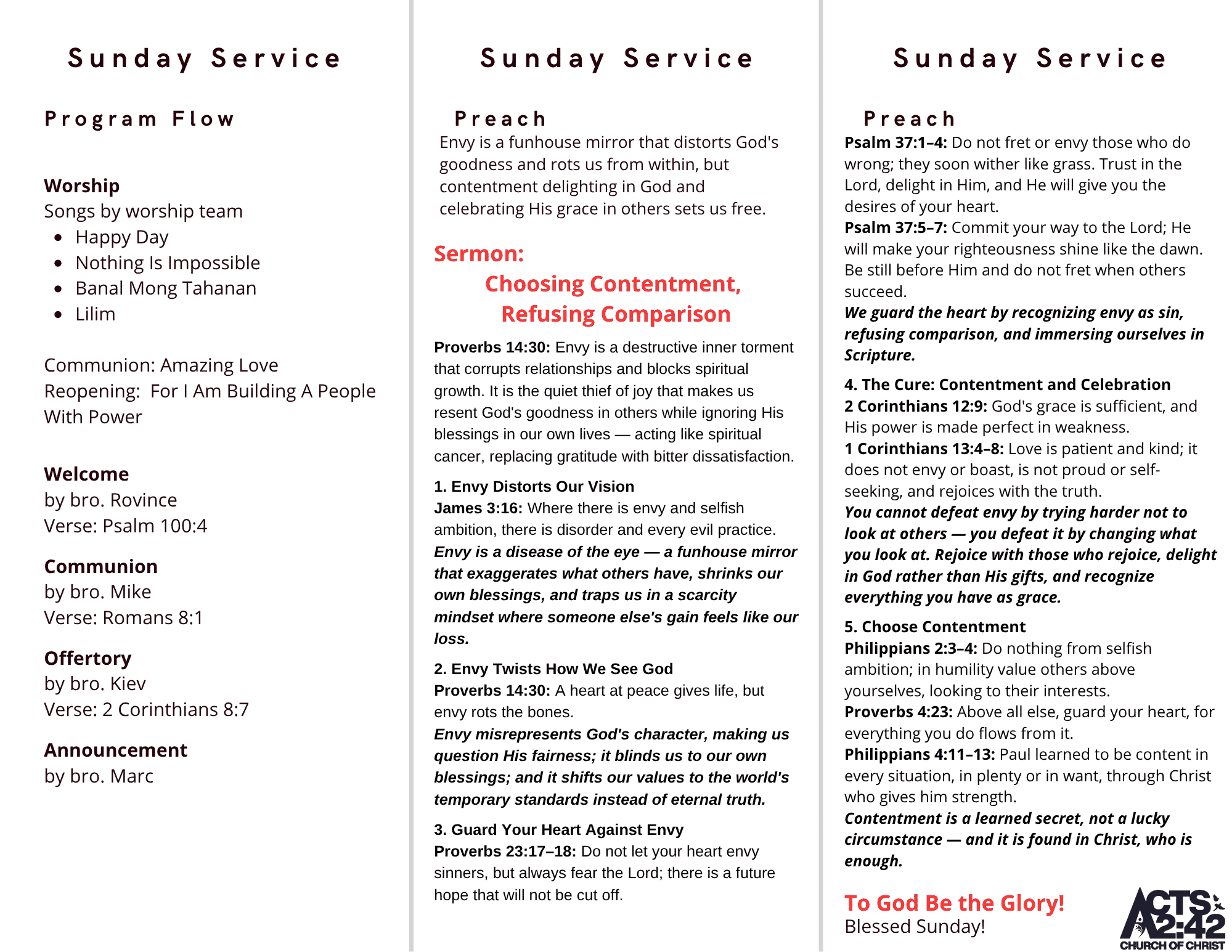 Choosing Contentment, Refusing Comparison — brochure inside