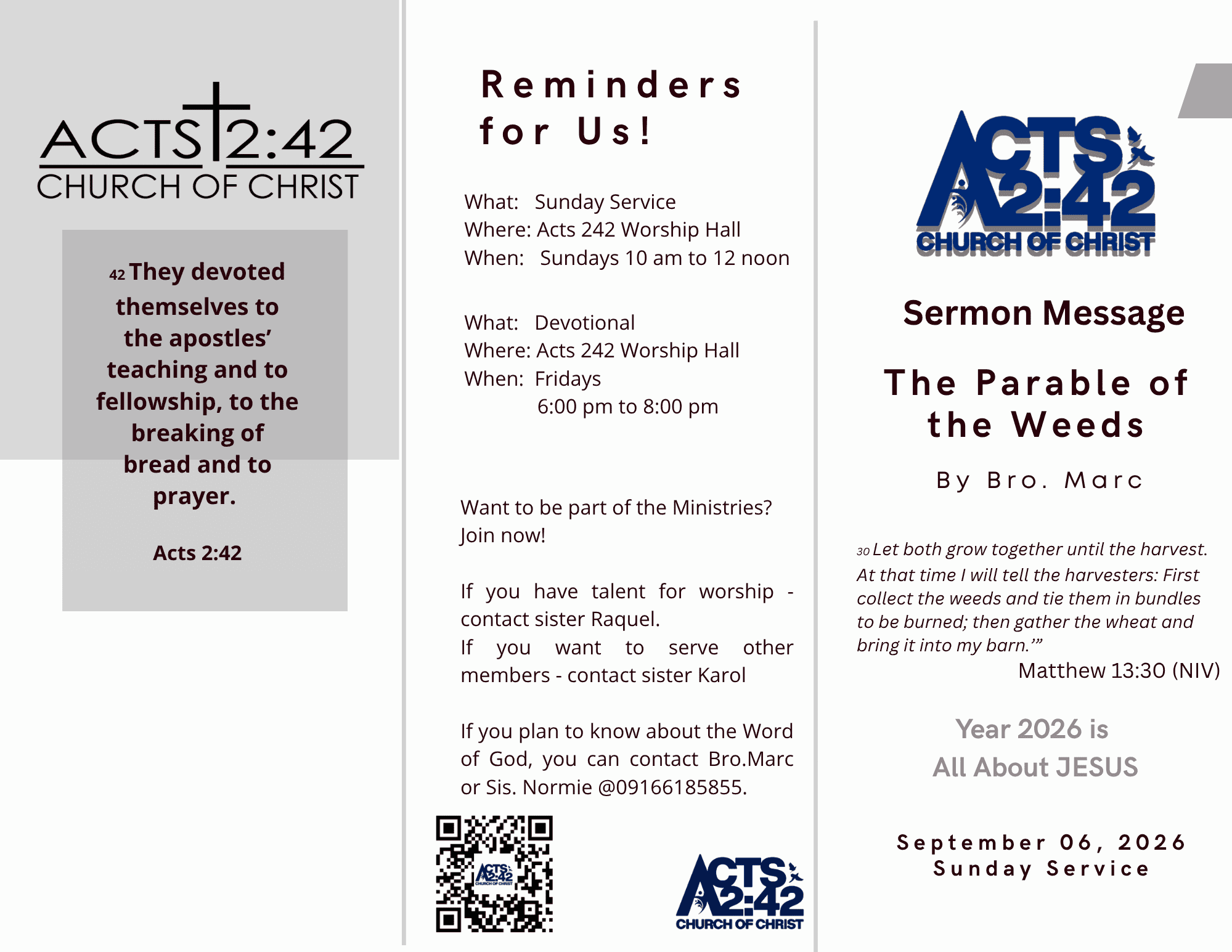 The Parable of the Weeds — brochure front