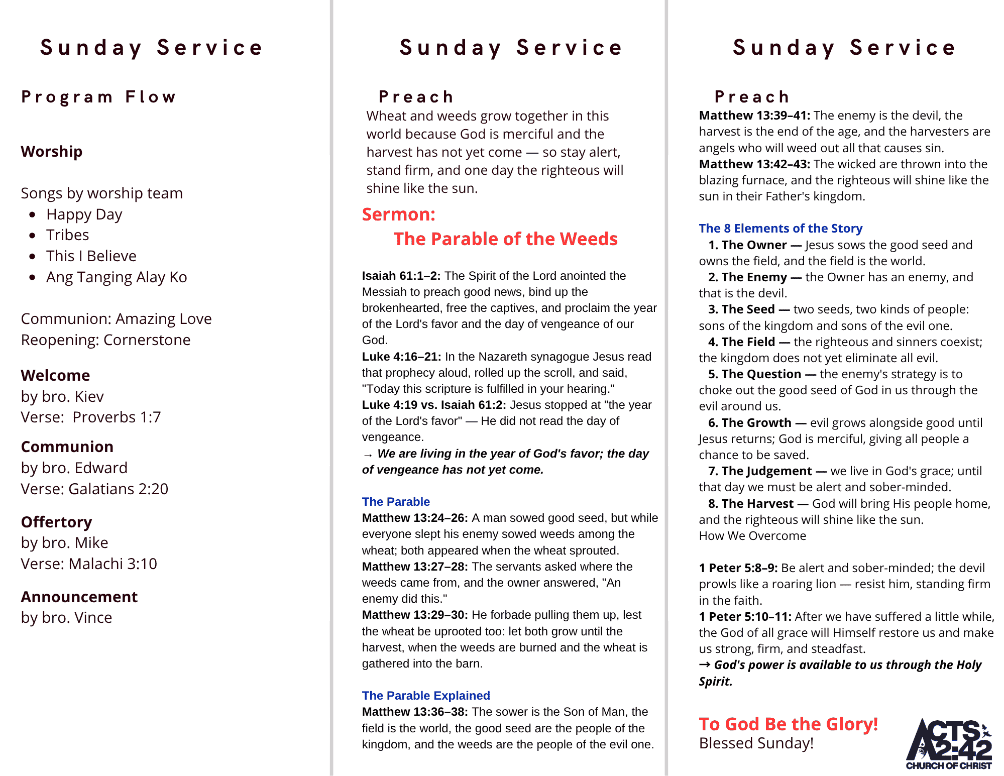The Parable of the Weeds — brochure inside