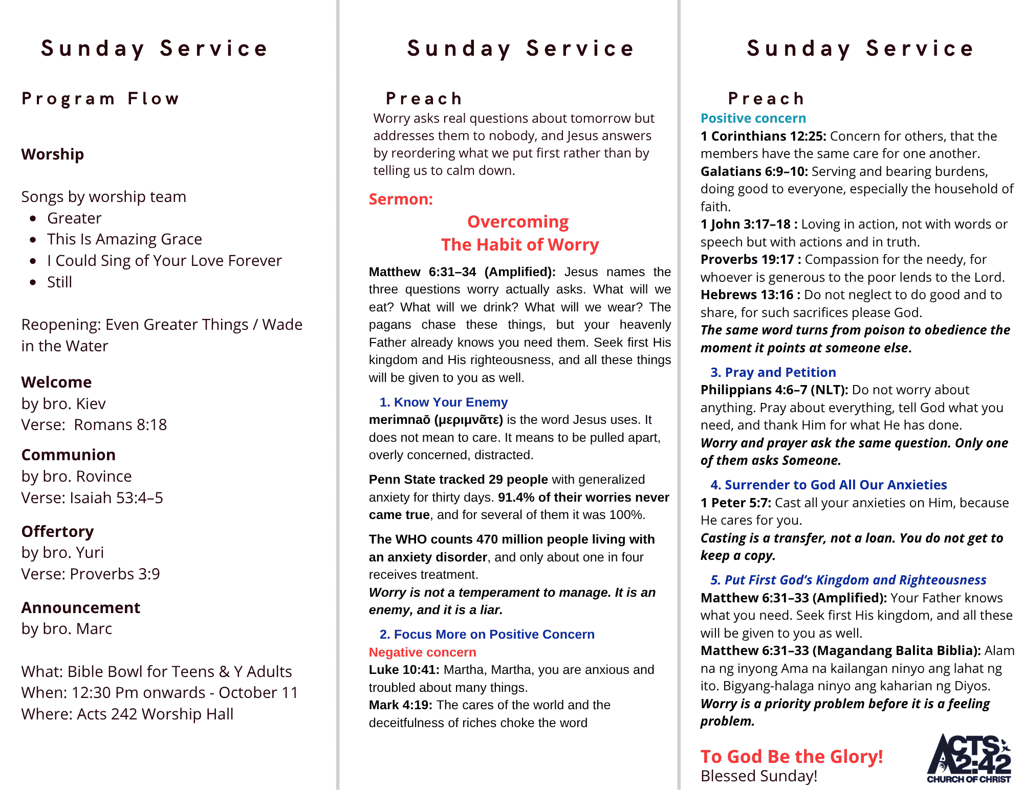 Overcoming The Habit of Worry — brochure inside