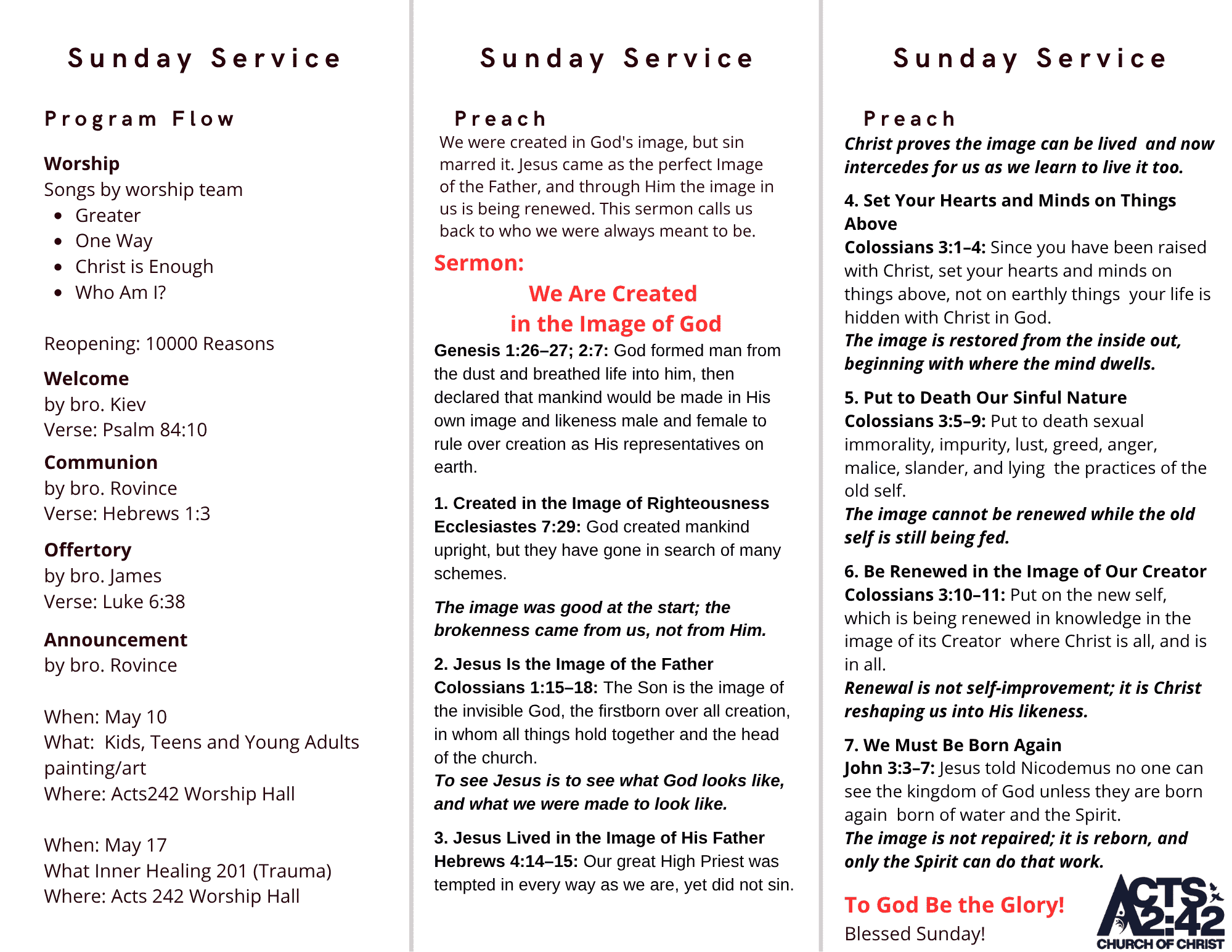 We Are Created in the Image of God — brochure inside