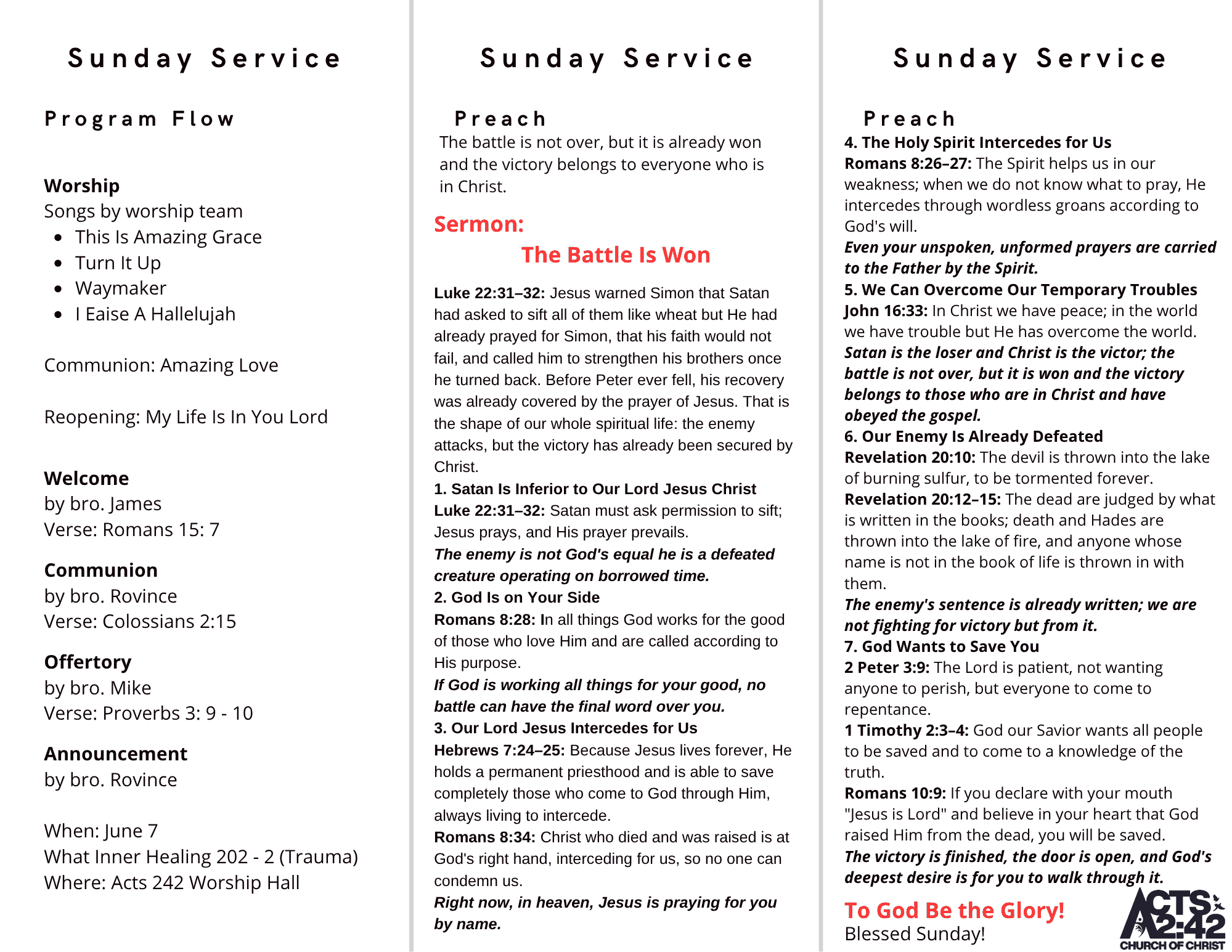 The Battle Is Won — brochure inside