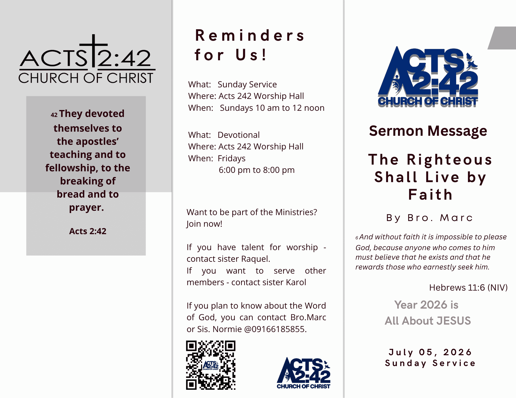 The Righteous Shall Live by Faith — brochure front