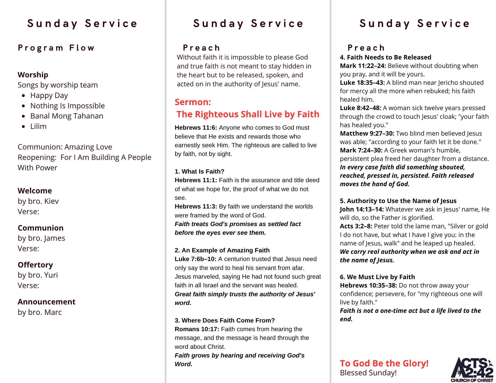 The Righteous Shall Live by Faith — brochure inside