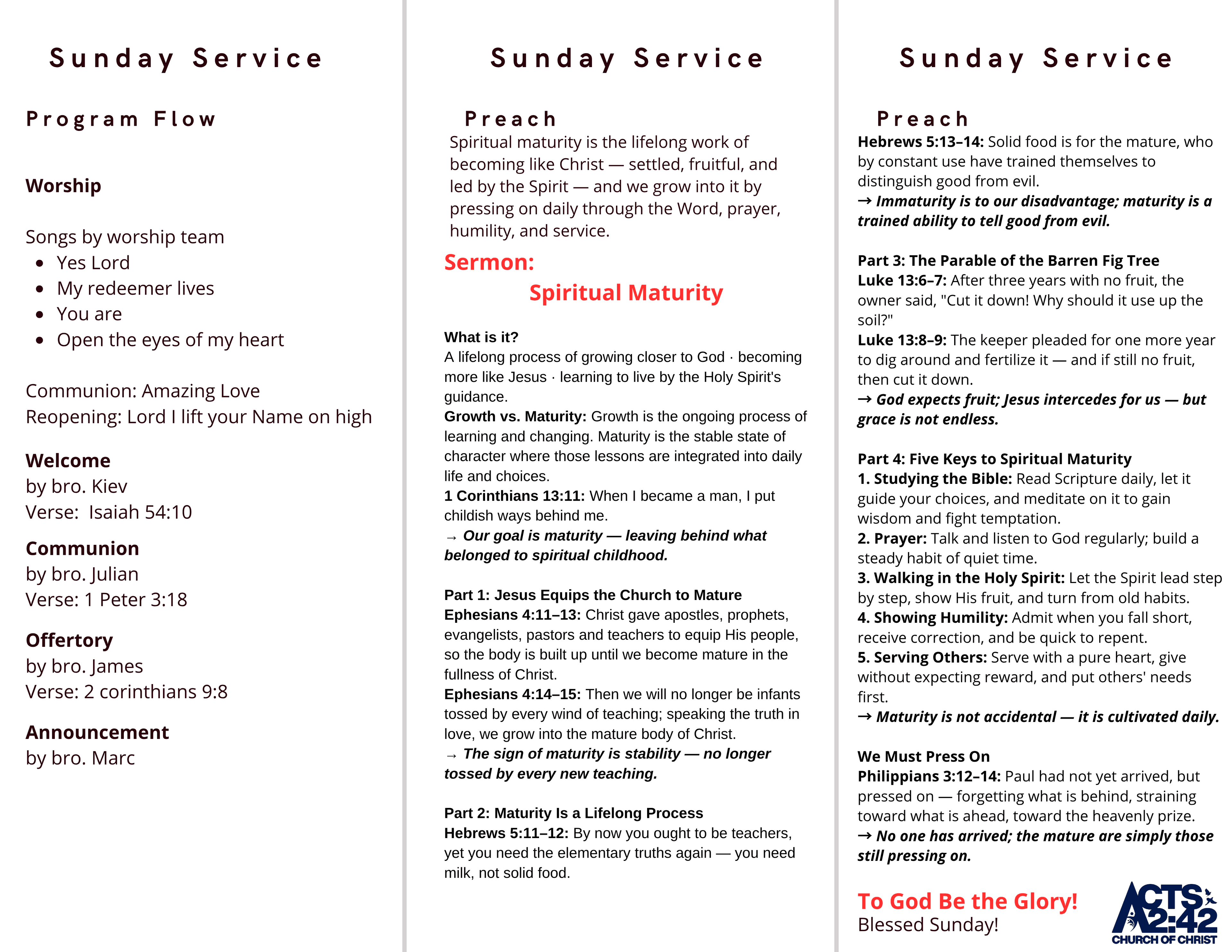 Spiritual Maturity — brochure inside