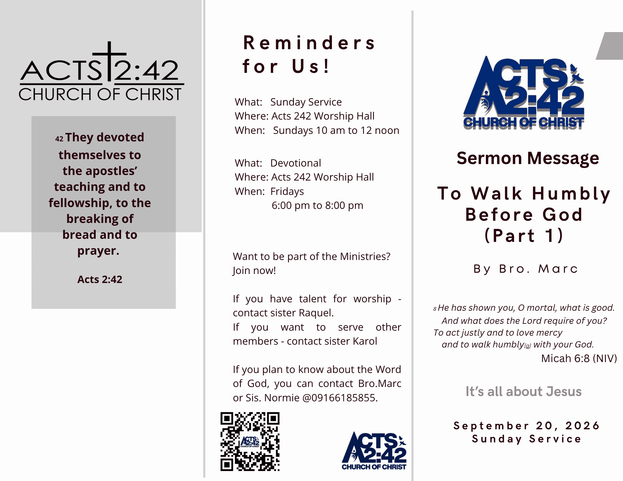 To Walk Humbly Before God (Part 1) — brochure front