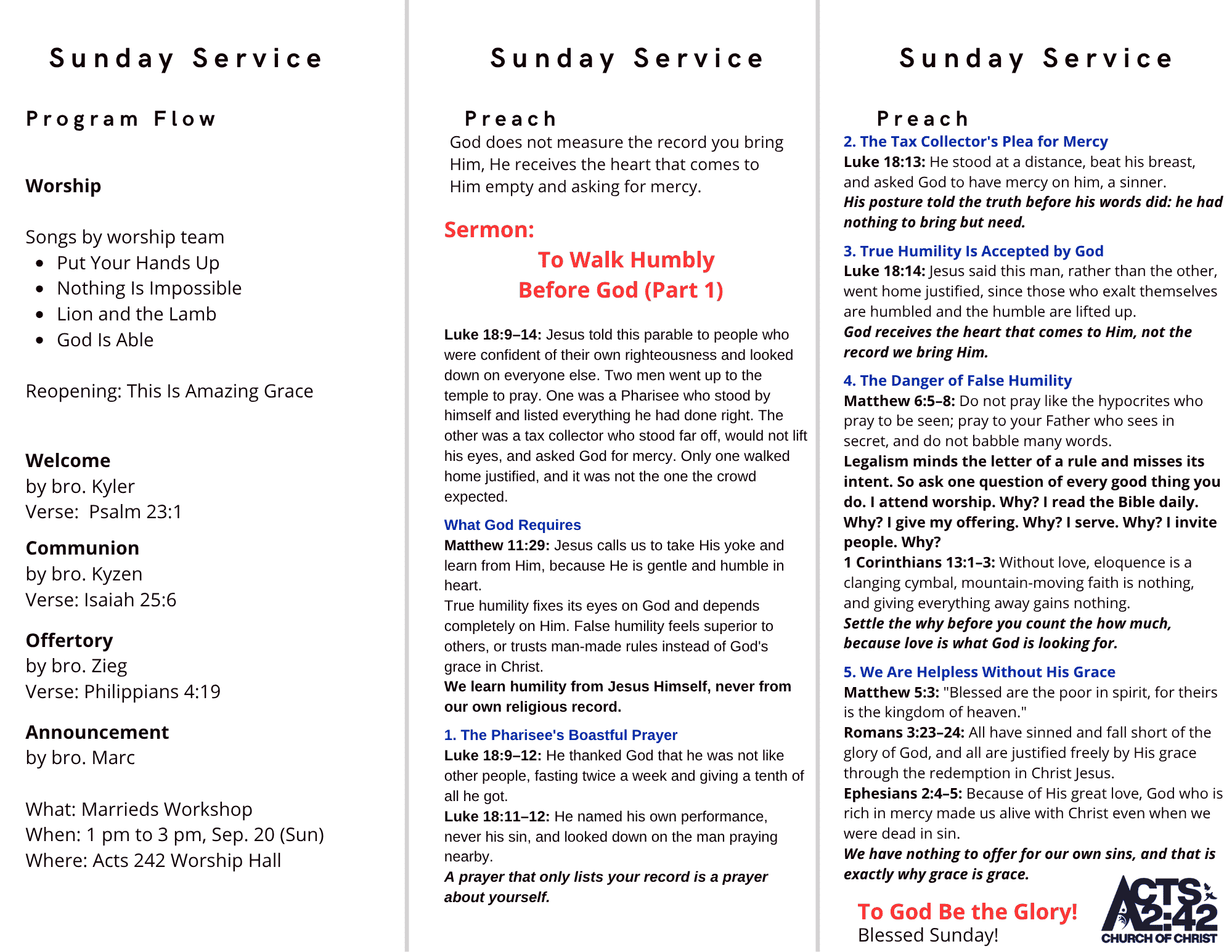 To Walk Humbly Before God (Part 1) — brochure inside