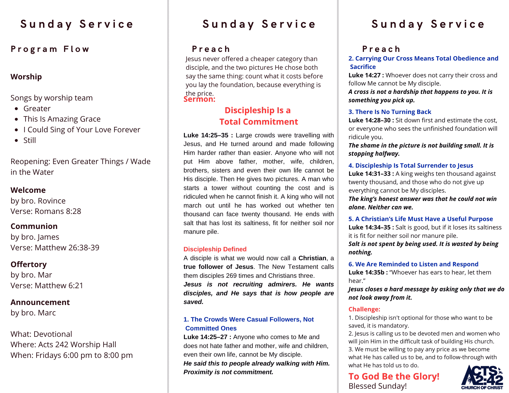 Discipleship Is a Total Commitment — brochure inside