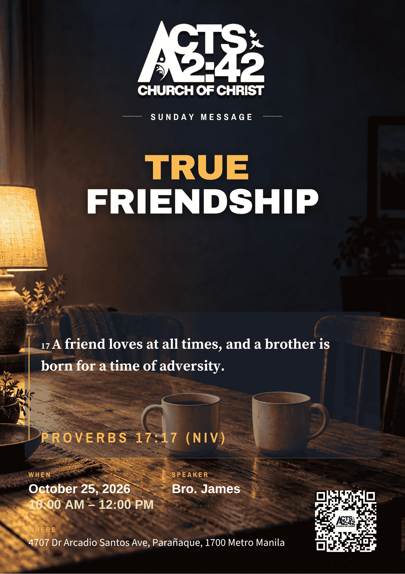 Sunday message poster for October 25, 2026